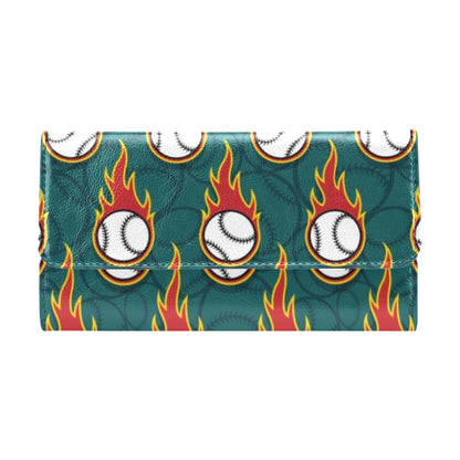 Baseball Fire Print Pattern Women's Trifold Wallet