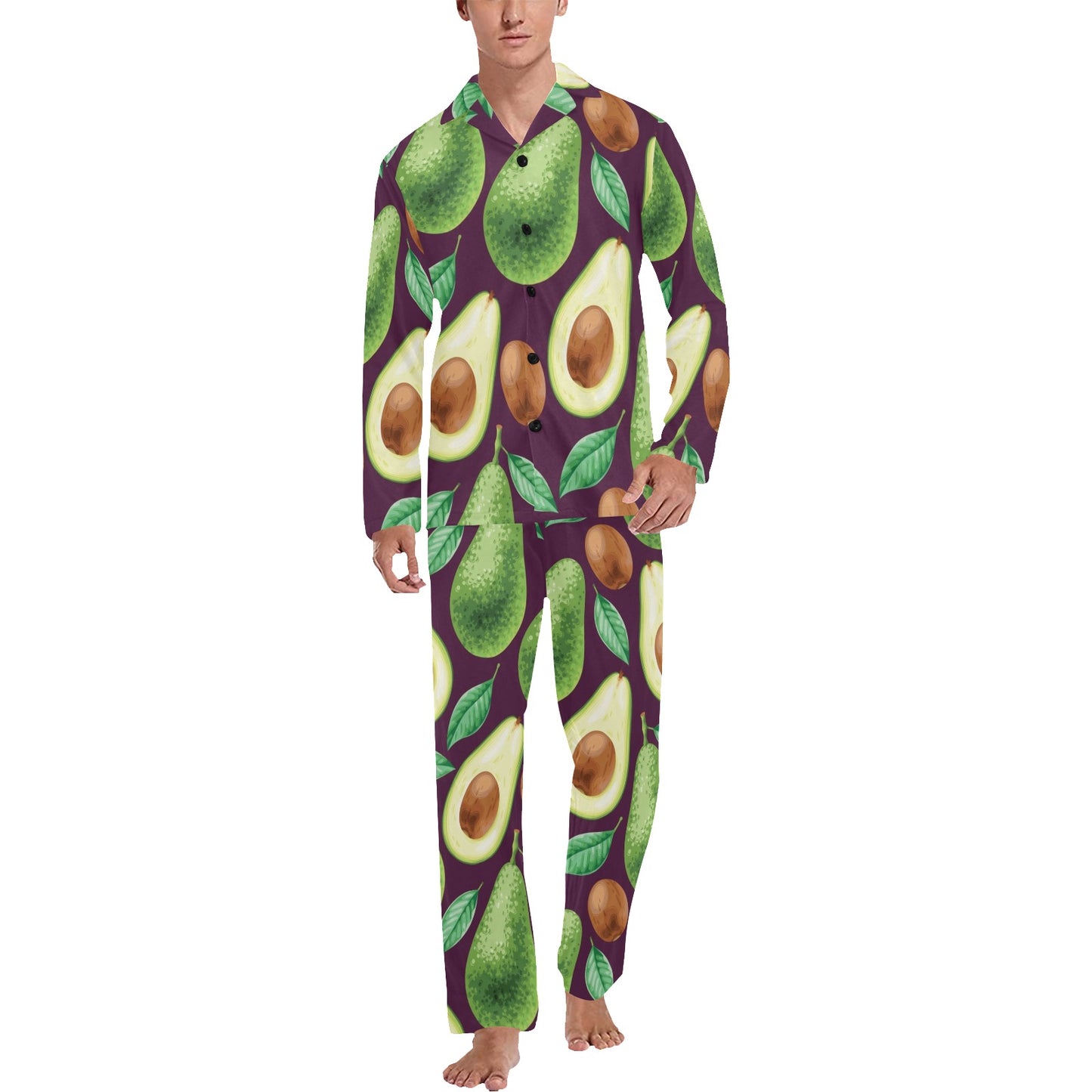 Avocado Pattern Print Design AC08 Men's Long Pajama Set