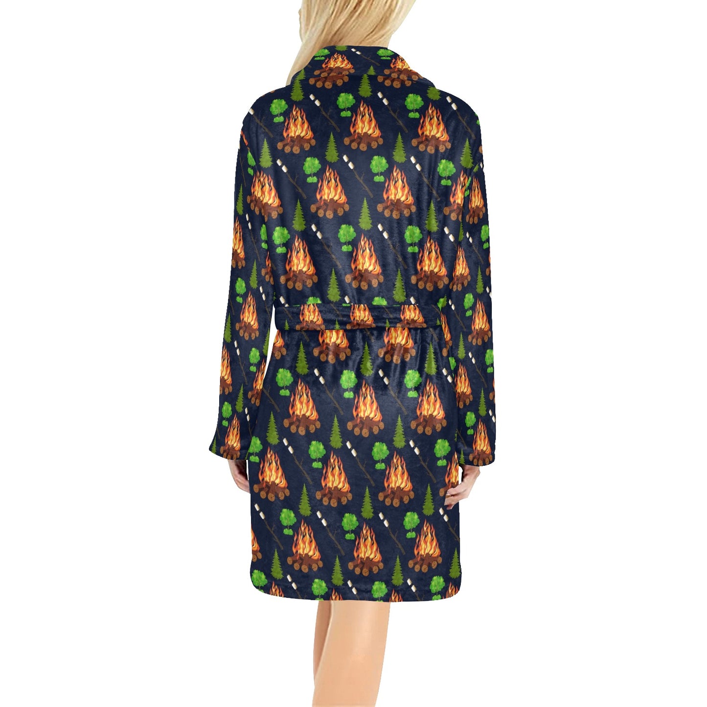 Camfire marshmallow Camping Design Print Women's Fleece Robe
