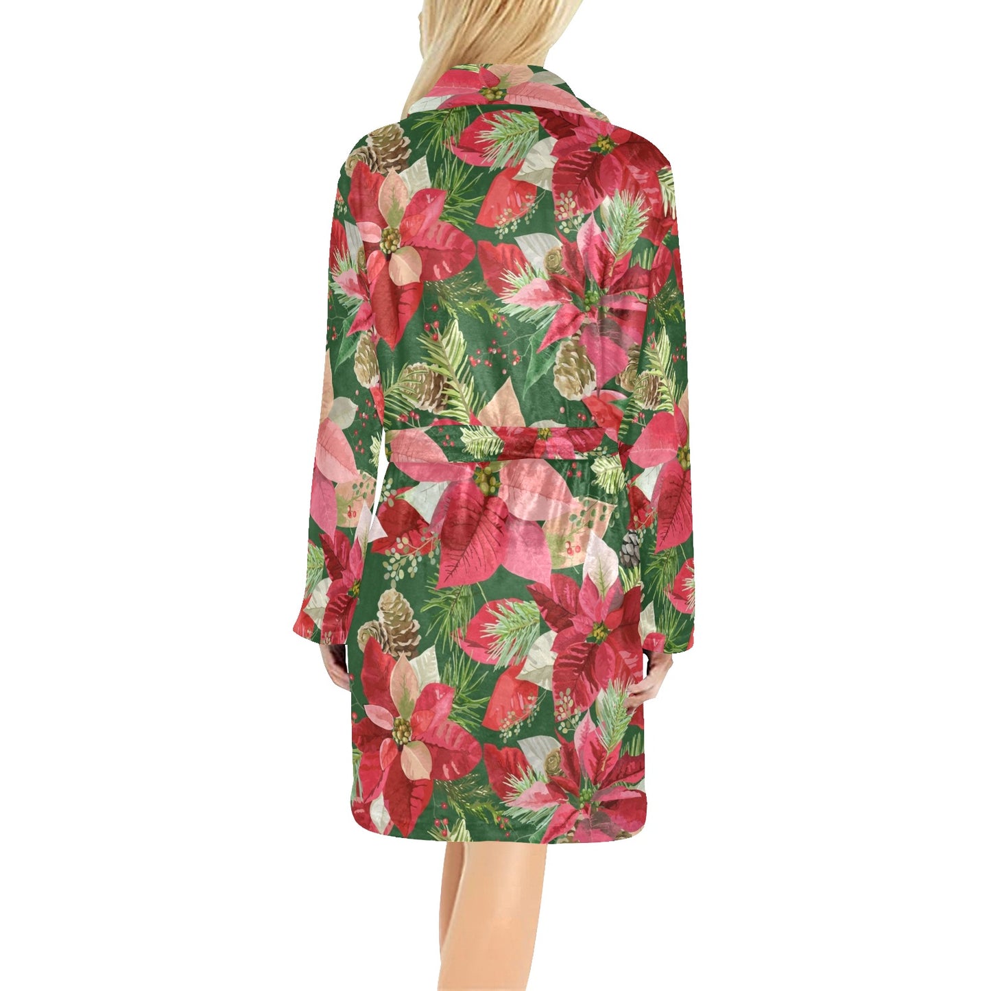 Poinsettia Pattern Print Design POT03 Women's Fleece Robe