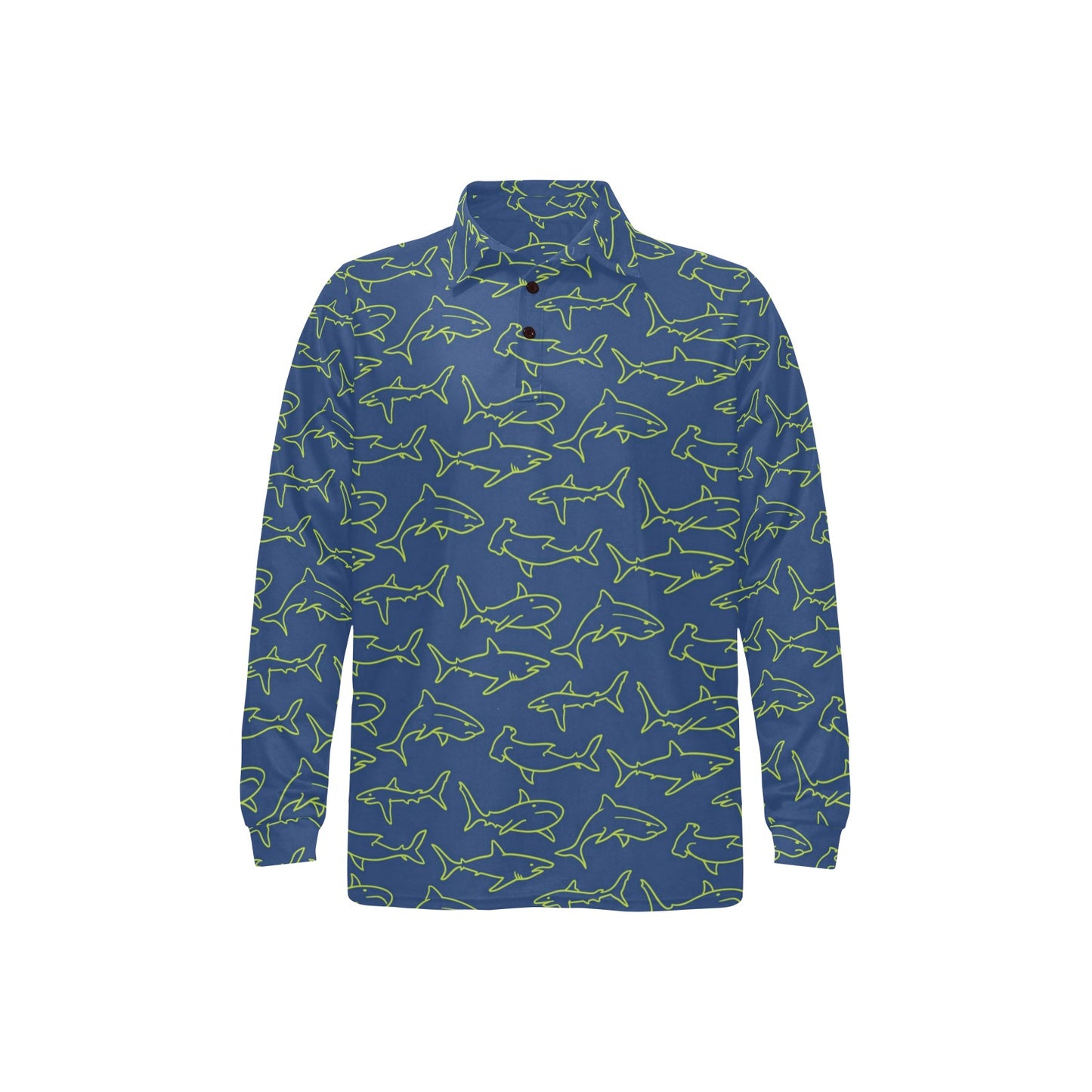Shark Print Design LKS301 Long Sleeve Polo Shirt For Men's