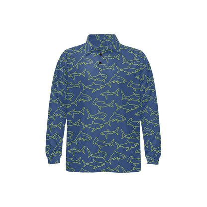 Shark Print Design LKS301 Long Sleeve Polo Shirt For Men's