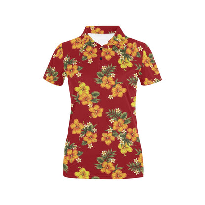 Orange Hibiscus Pattern Print Design HB026 Women's Polo Shirt