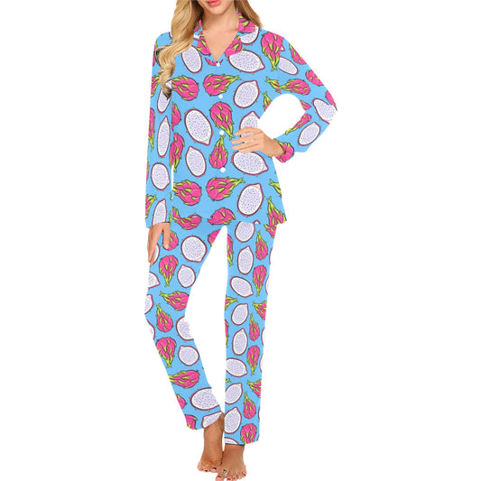 Dragonfruit Pattern Print Design DF04 Women's Long Pajama Set