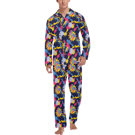 Bowling Pattern Print Design 02 Men's Long Pajama Set