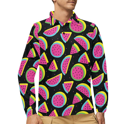 Watermelon Pattern Print Design WM07 Long Sleeve Polo Shirt For Men's