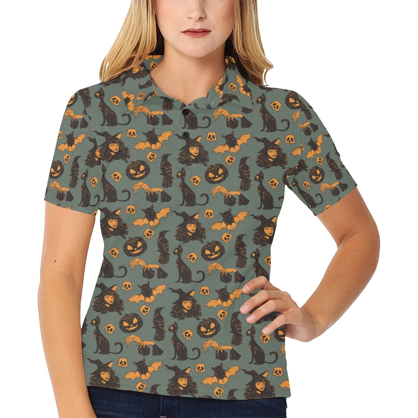 Witch Bat Halloween Print Design LKS305 Women's Polo Shirt