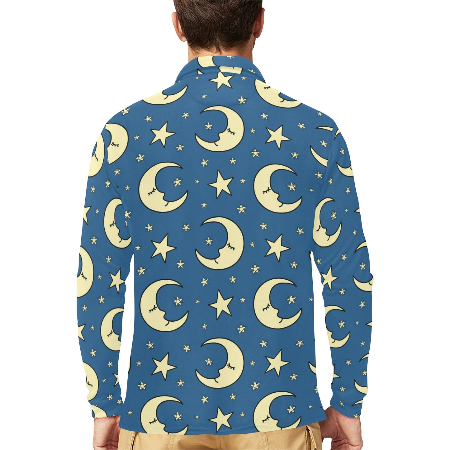 Moon Night Pattern Print Design 03 Long Sleeve Polo Shirt For Men's