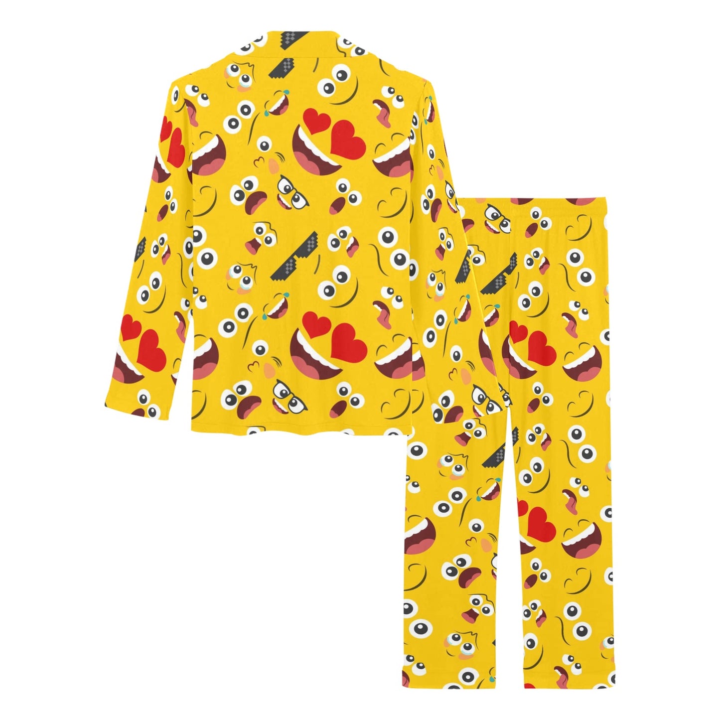 Emoji Face Print Pattern Women's Long Pajama Set