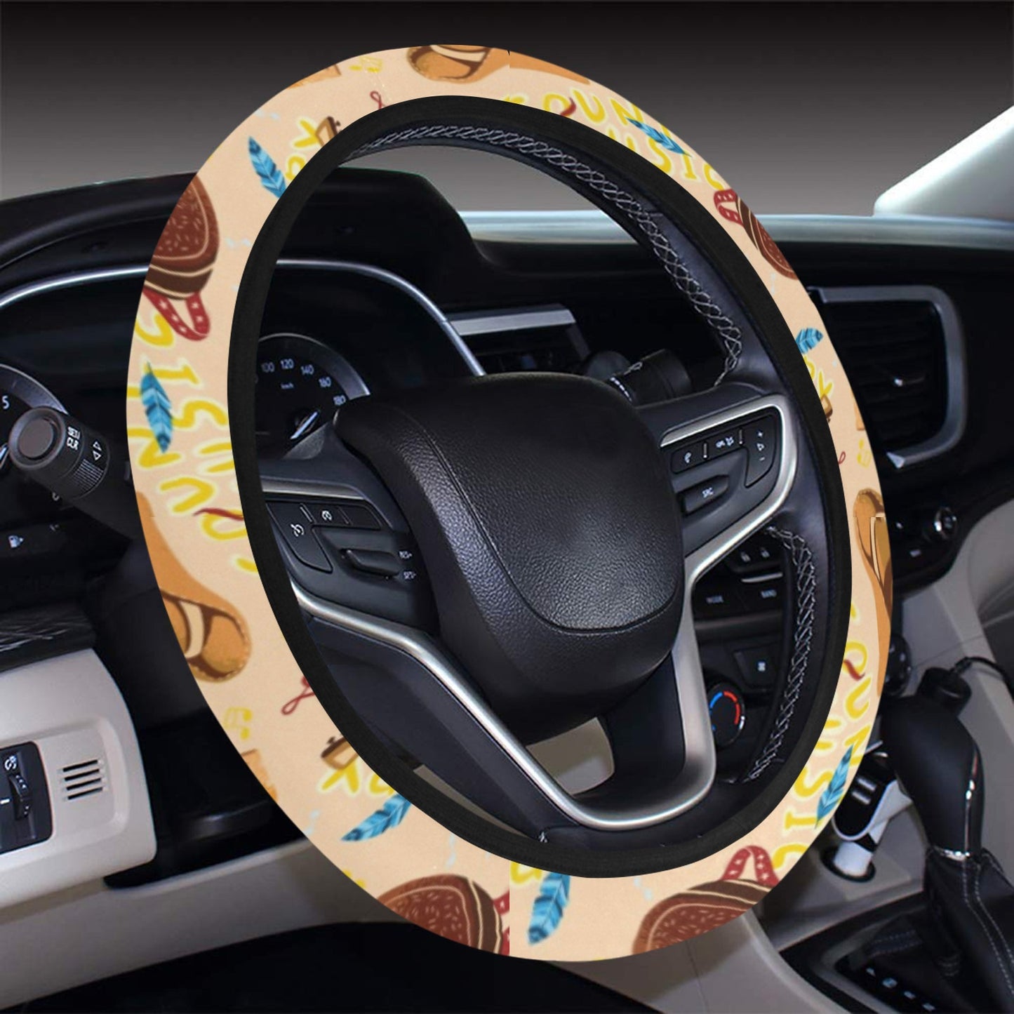 Western Lifestyle Print Design LKS303 Steering Wheel Cover with Elastic Edge