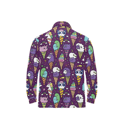 Ice Cream Pattern Print Design IC07 Long Sleeve Polo Shirt For Men's