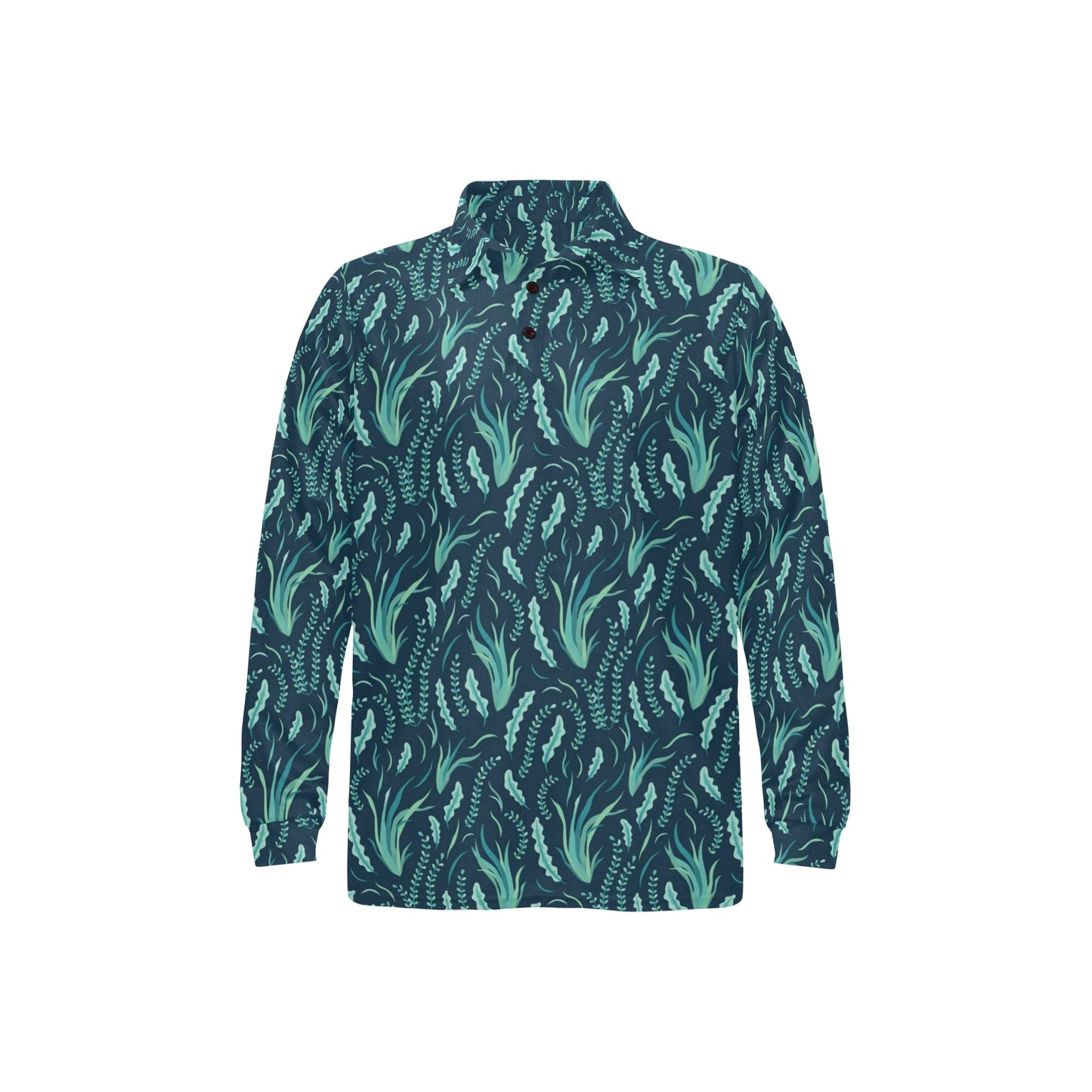 Seaweed Print Design LKS302 Long Sleeve Polo Shirt For Men's