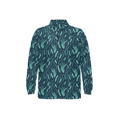 Seaweed Print Design LKS302 Long Sleeve Polo Shirt For Men's