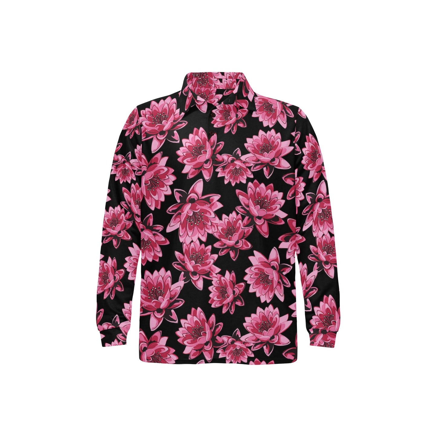 Lotus Pattern Print Design 03 Long Sleeve Polo Shirt For Men's