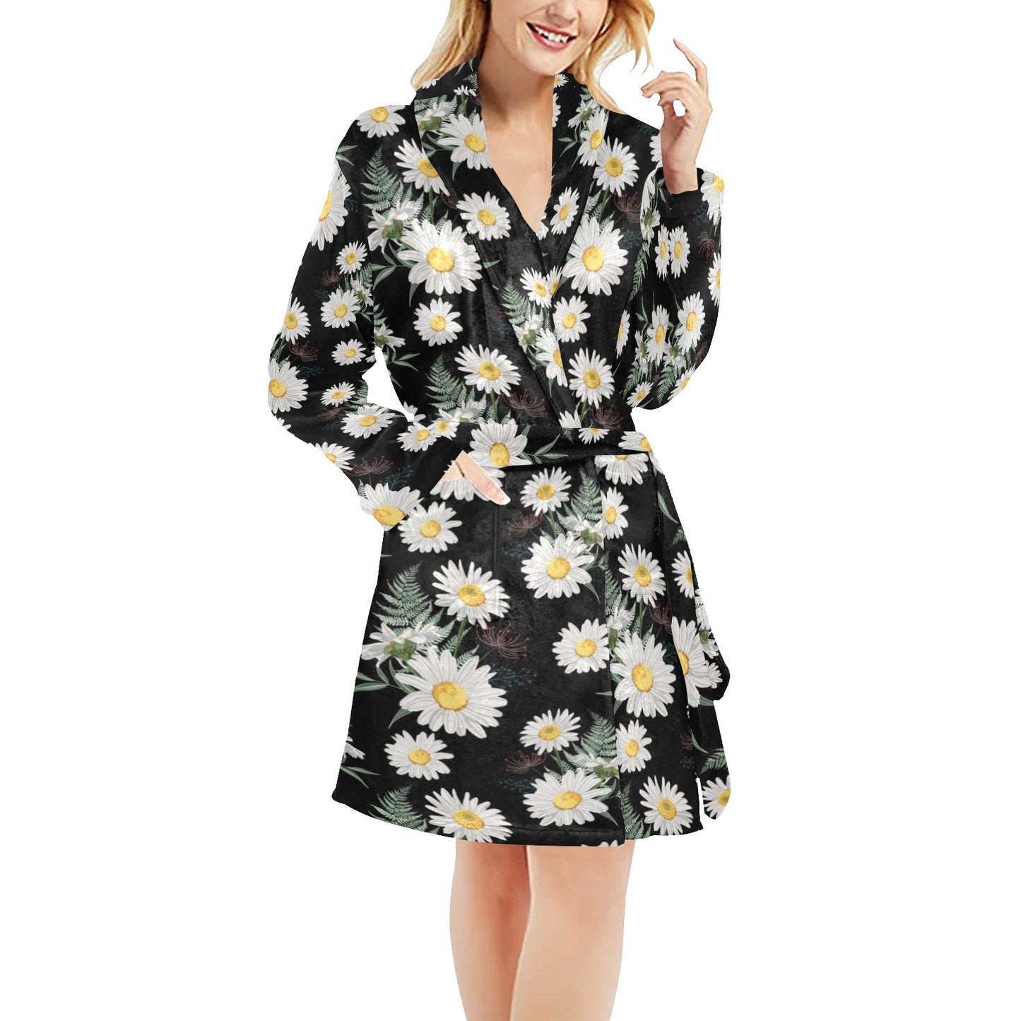 Daisy Pattern Print Design DS07 Women's Fleece Robe
