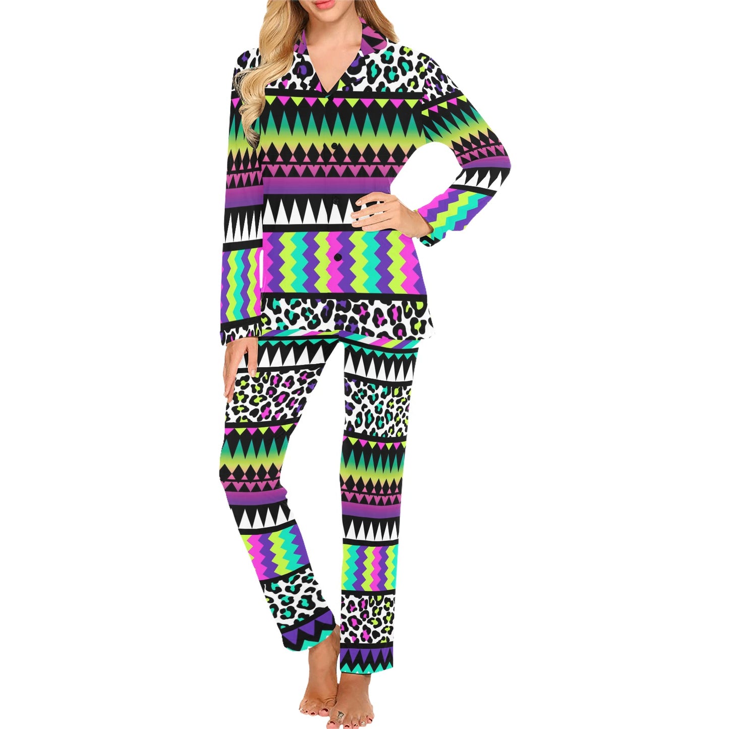 Animal Skin Aztec Rainbow Women's Long Pajama Set