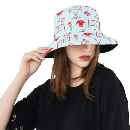 Hockey Red Equipment Print Design LKS305 Unisex Bucket Hat