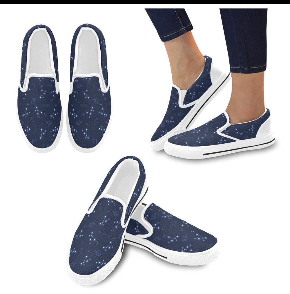 Virgo Print Design LKS303 White Slip Ons Canvas Women's Shoes