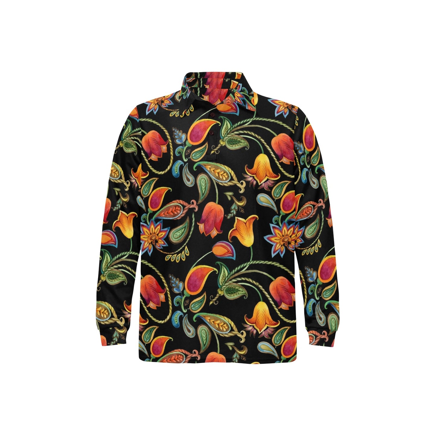 Tulip Boho Pattern Print Design TP09 Long Sleeve Polo Shirt For Men's