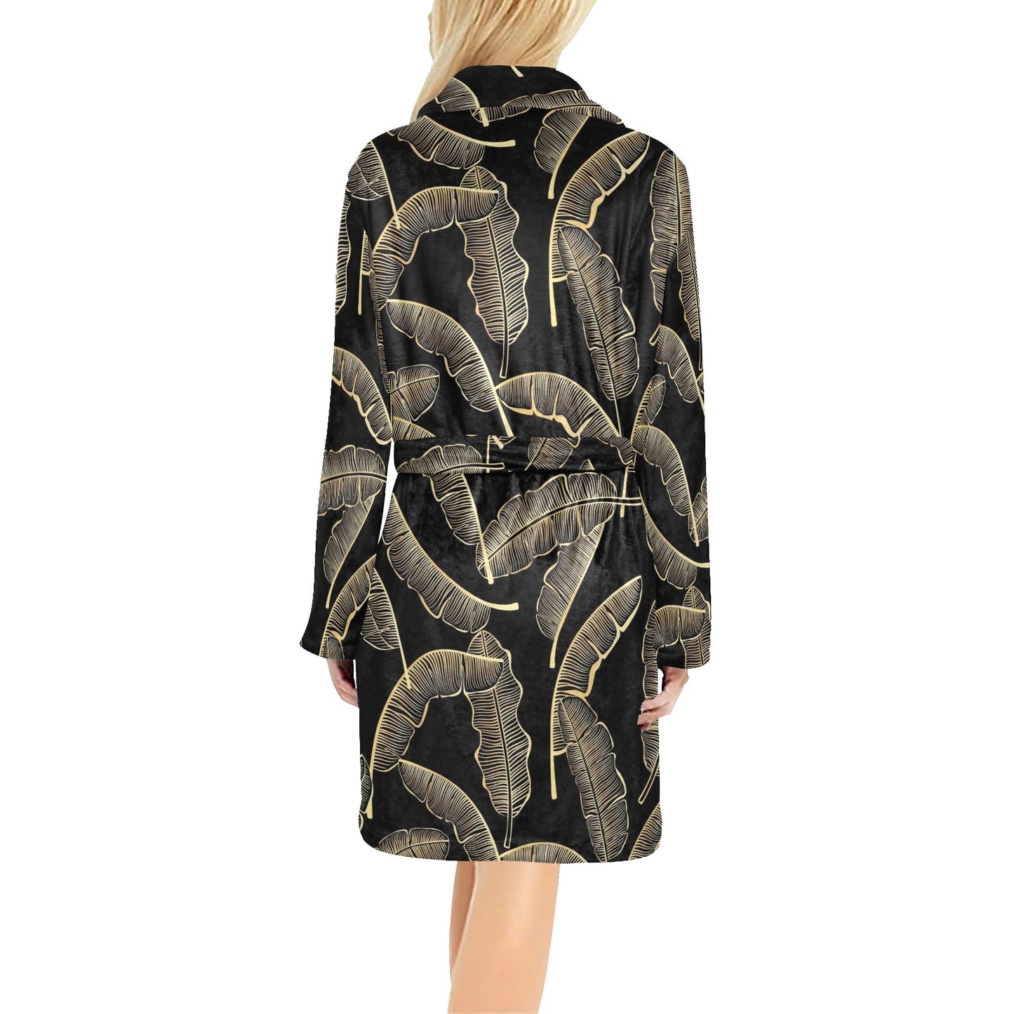 Banana Leaf Pattern Print Design BL07 Women's Fleece Robe