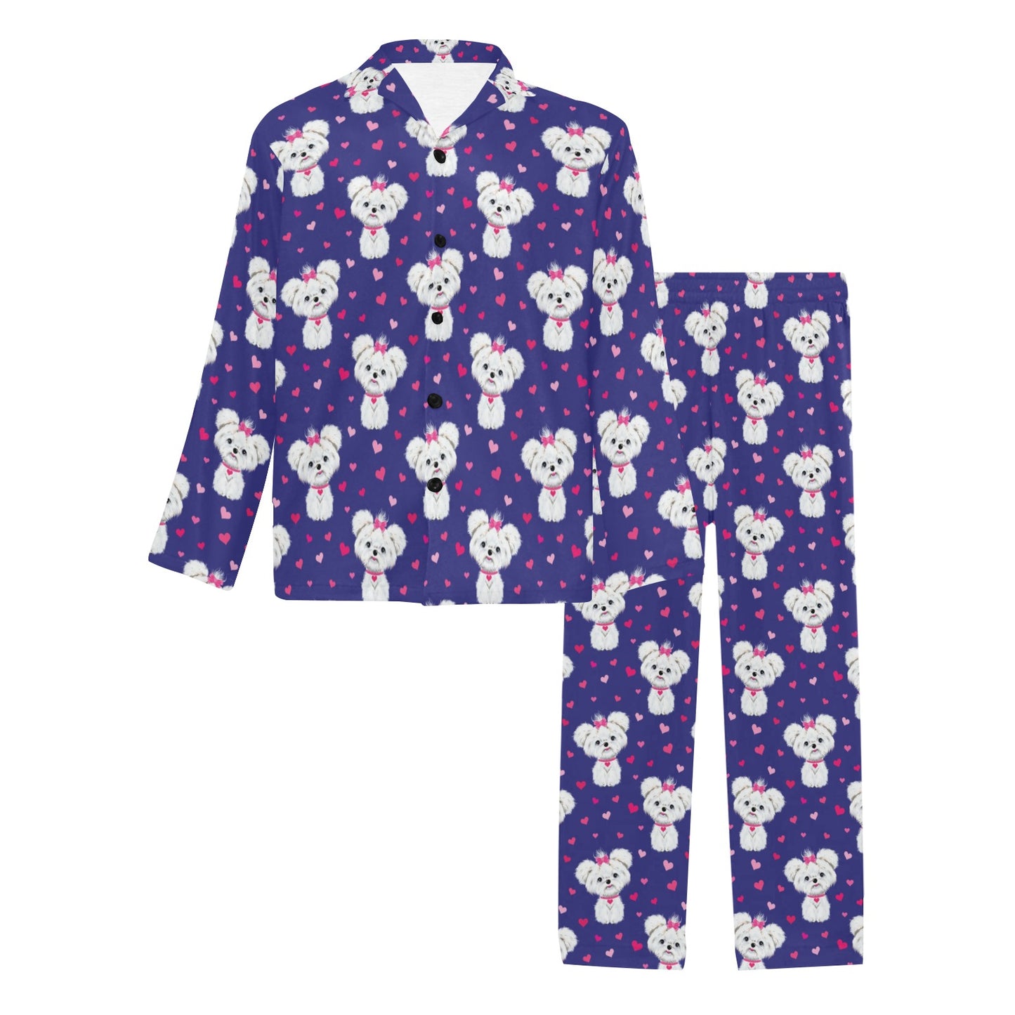 Maltese Pattern Print Design 02 Men's Long Pajama Set