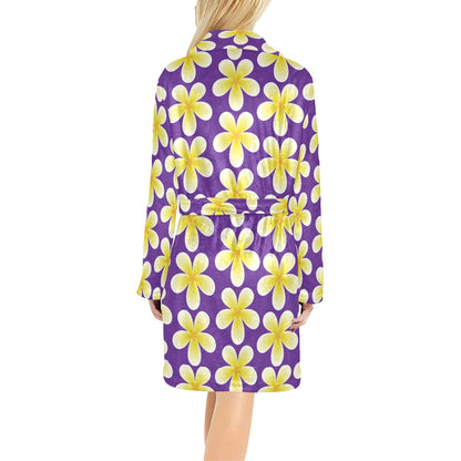 Yellow Plumeria Pattern Print Design PM05 Women's Fleece Robe