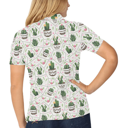 Cactus Pattern Print Design 04 Women's Polo Shirt