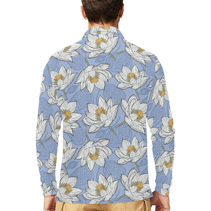 Lotus Pattern Print Design 04 Long Sleeve Polo Shirt For Men's