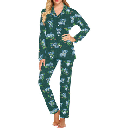 Koala Blue Design Print Women's Long Pajama Set