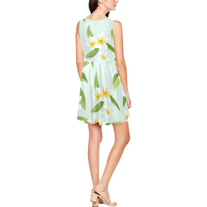Yellow Plumeria Pattern Print Design PM024 Sleeveless Dress