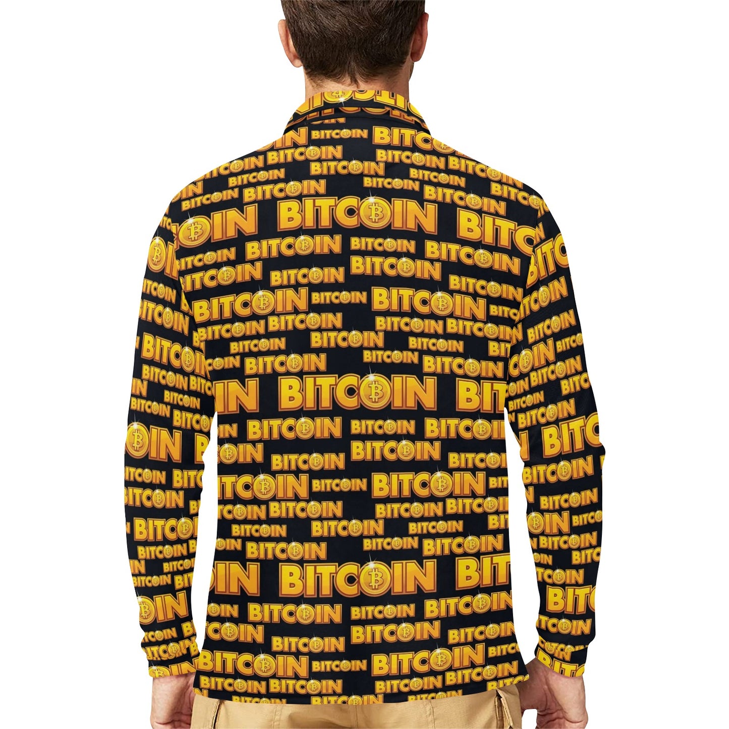 Bitcoin Pattern Print Design DO03 Long Sleeve Polo Shirt For Men's