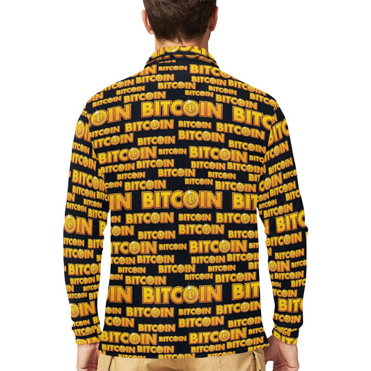 Bitcoin Pattern Print Design DO03 Long Sleeve Polo Shirt For Men's