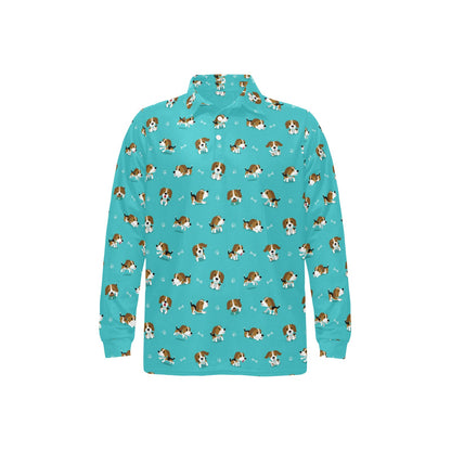 Beagle Pattern Print Design 05 Long Sleeve Polo Shirt For Men's