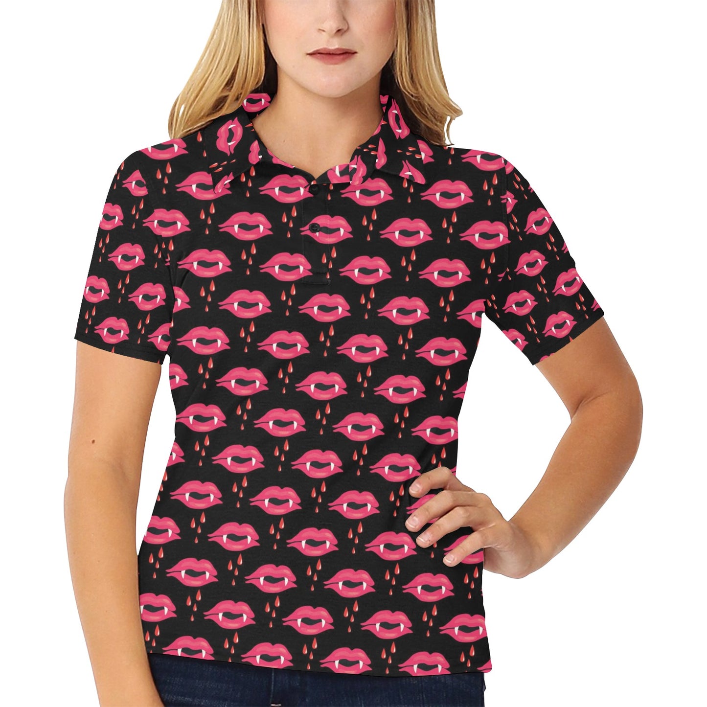 Vampire Lips Print Design LKS303 Women's Polo Shirt