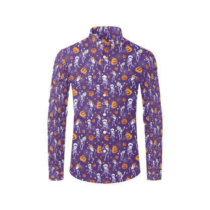 Skeleton Halloween Dance Print Design LKS304 Men's Long Sleeve Dress Shirt