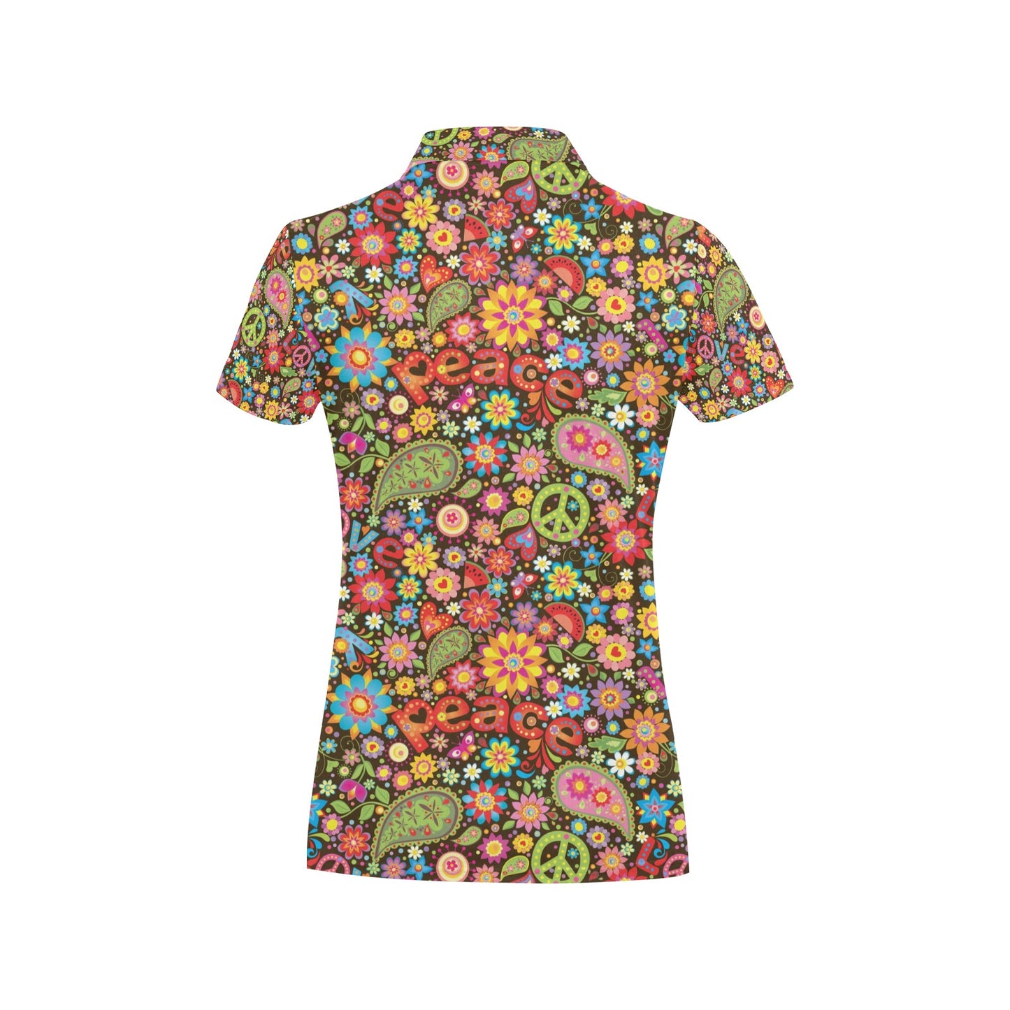 Flower Power Peace Paisley Themed Print Women's Polo Shirt