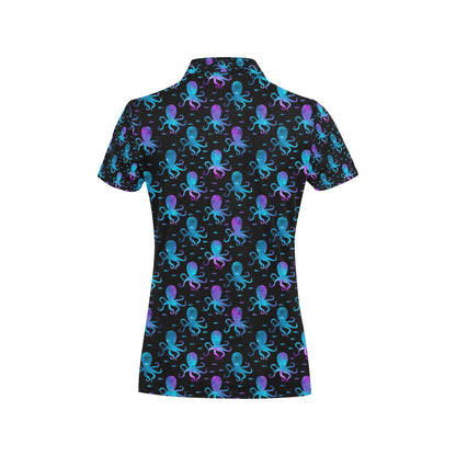 Octopus Blue Design Print Themed Women's Polo Shirt
