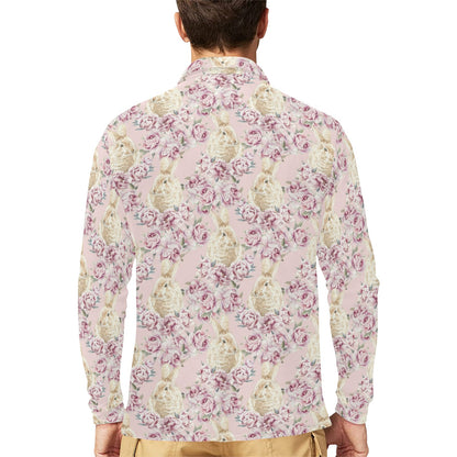 Rabbit Print Design LKS403 Long Sleeve Polo Shirt For Men's