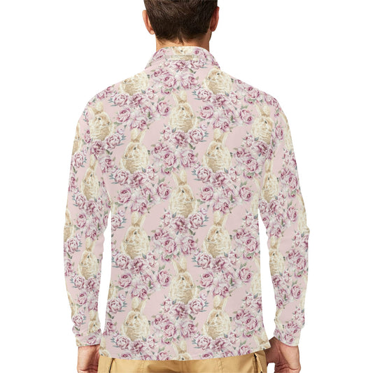 Rabbit Print Design LKS403 Long Sleeve Polo Shirt For Men's