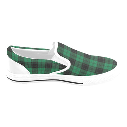 Tartan Green Print Design LKS302 White Slip Ons Canvas Women's Shoes