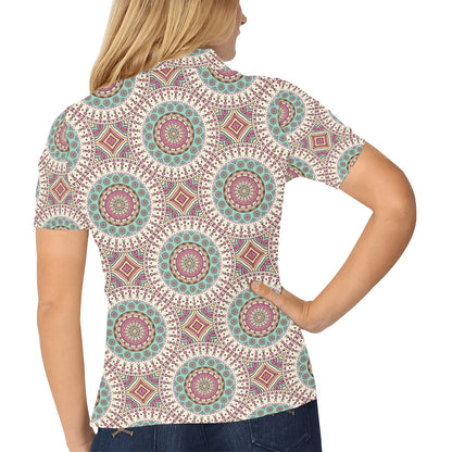 Bohemian Round Style Print Women's Polo Shirt