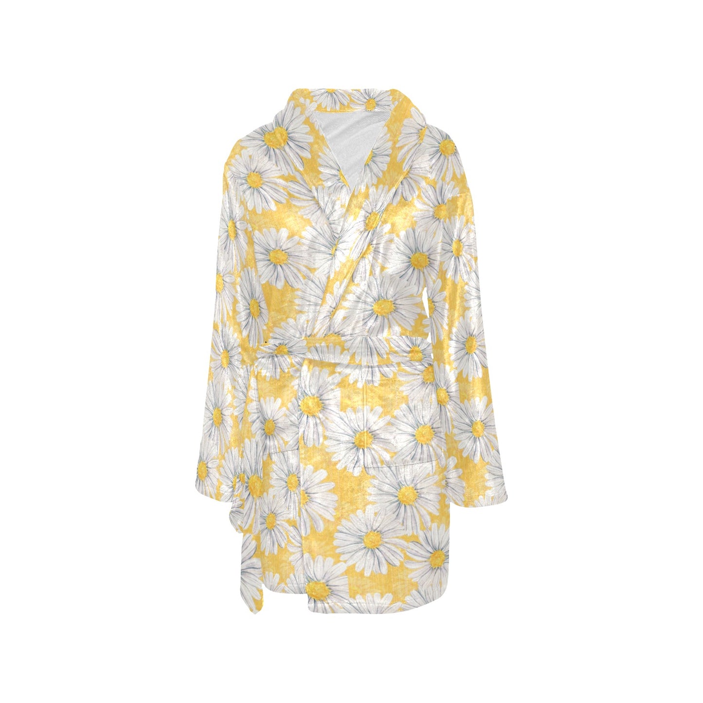 Daisy Yellow Watercolor Print Pattern Women's Fleece Robe