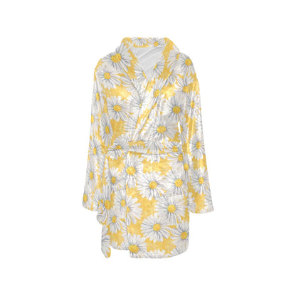 Daisy Yellow Watercolor Print Pattern Women's Fleece Robe