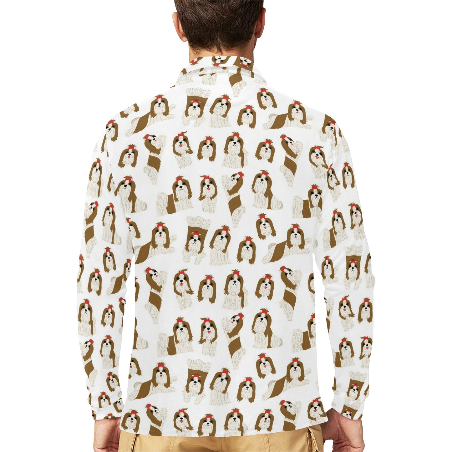 Shih Tzu Print Design LKS302 Long Sleeve Polo Shirt For Men's
