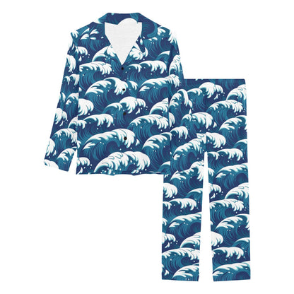 Ocean Wave Pattern Print Women's Long Pajama Set
