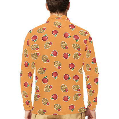 Apple Pie Pattern Print Design 02 Long Sleeve Polo Shirt For Men's