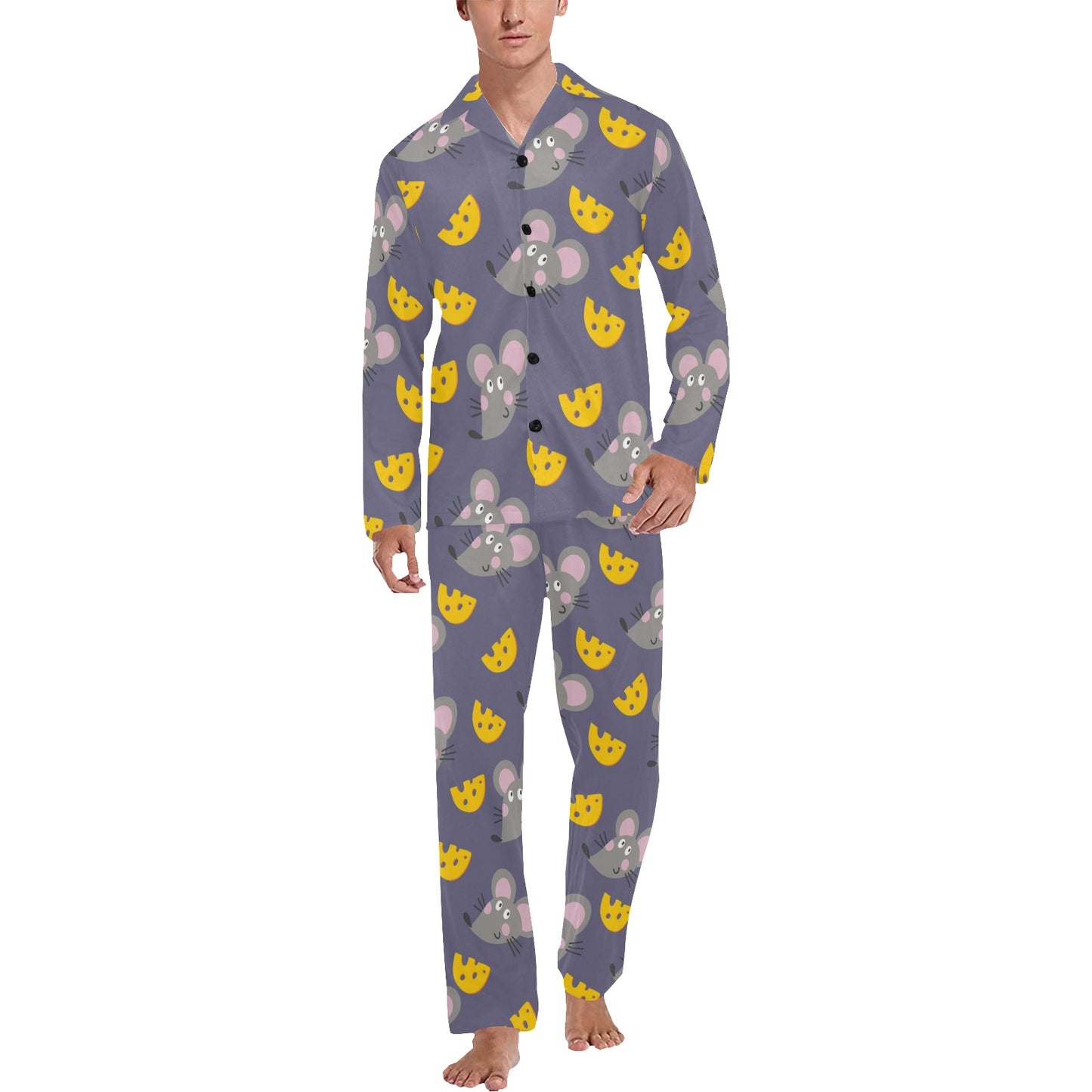 Rat With Cheese Pattern Print Design 01 Men's Long Pajama Set