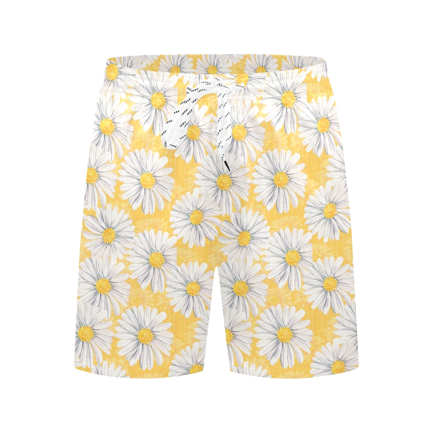Daisy Yellow Watercolor Print Pattern Men's Swim Trunks Beach Shorts