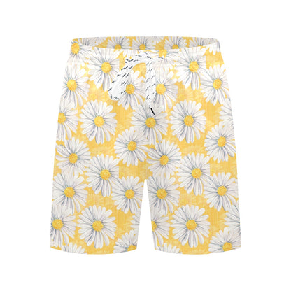 Daisy Yellow Watercolor Print Pattern Men's Swim Trunks Beach Shorts