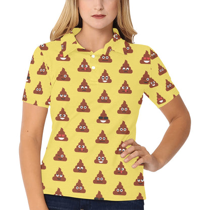 Emoji Poop Print Pattern Women's Polo Shirt
